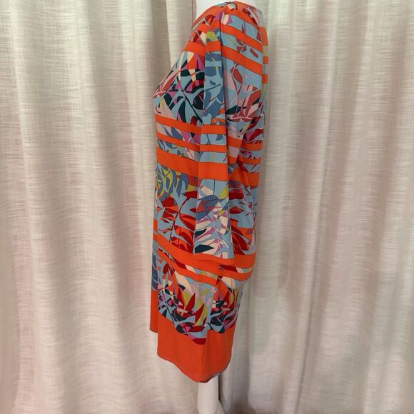 BCBGMaxAzria Colorful Striped Tropical 3/4 sleeve Shift Dress size XS Vacation - Picture 14 of 16